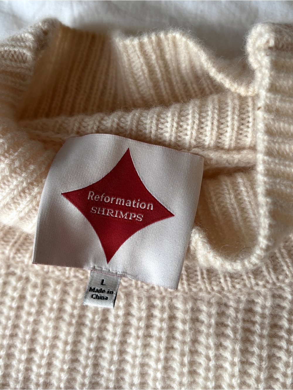 Reformation x Shrimps Diamond Turtleneck Cashmere Cream & Black Sweater - Large - Picture 5 of 11